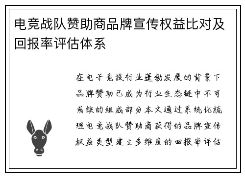 电竞战队赞助商品牌宣传权益比对及回报率评估体系
